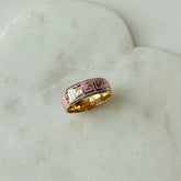 Pink Enamel Greek Key Ring 6.4 Grams, 22KT Gold